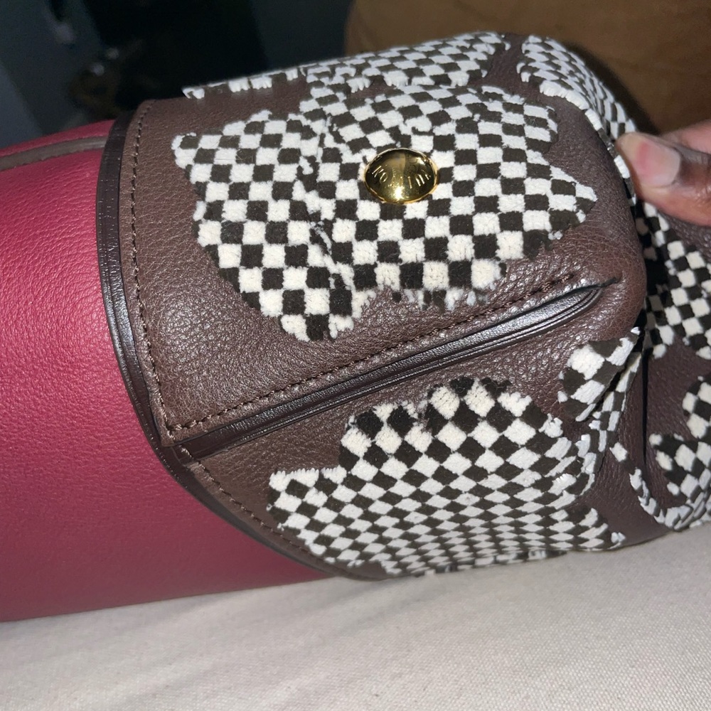 Louis Vuitton Burgundy and Brown Tote with Black-and-White Patterned Sides - Picture 4 of 15